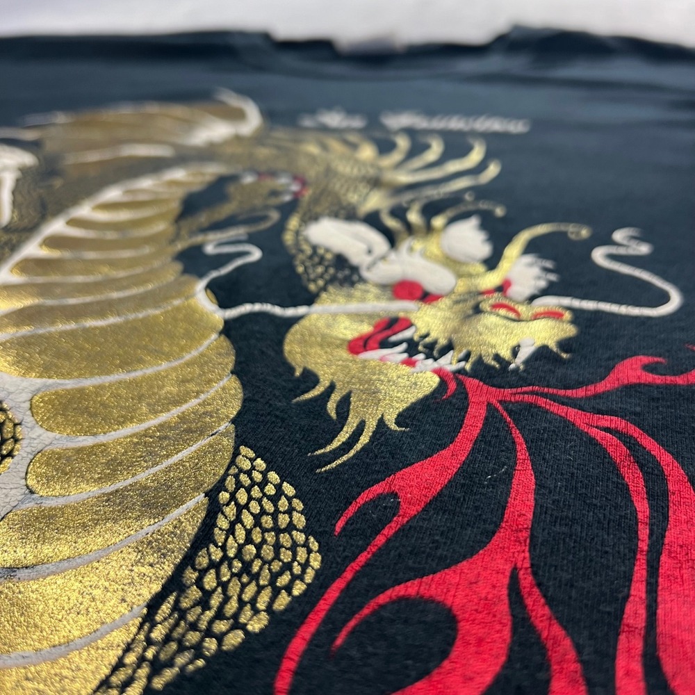 San Francisco Dragon Graphic Tee Adult XL Black Gold Foil Fire T-Shirt Hanes - Picture 8 of 16